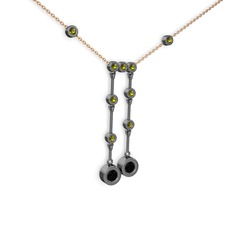 Taşlı Belly Kolye - Siyah zirkon ve peridot 925 ayar siyah rodyum kaplama gümüş kolye (40 cm rose altın rolo zincir) #3849ug