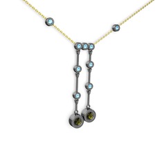 Taşlı Belly Kolye - Peridot ve akuamarin 925 ayar siyah rodyum kaplama gümüş kolye (40 cm altın rolo zincir) #38zlss