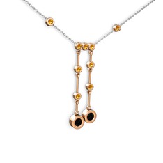 Taşlı Belly Kolye - Siyah zirkon ve sitrin 14 ayar rose altın kolye (40 cm gümüş rolo zincir) #3dxlyj