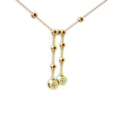 Pırlanta ve rodolit garnet 14 ayar altın kolye (0.48 karat, 40 cm rose altın rolo zincir)