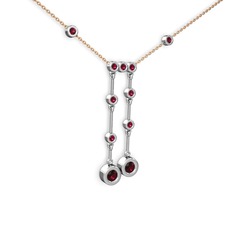 Taşlı Belly Kolye - Rodolit garnet 18 ayar beyaz altın kolye (40 cm rose altın rolo zincir) #3ioaet