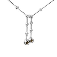 Taşlı Belly Kolye - Dumanlı kuvars ve pırlanta 8 ayar beyaz altın kolye (0.324 karat, 40 cm gümüş rolo zincir) #3xiwa4