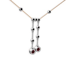 Taşlı Belly Kolye - Garnet ve siyah zirkon 925 ayar gümüş kolye (40 cm rose altın rolo zincir) #3y1as8
