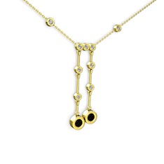 Taşlı Belly Kolye - Siyah zirkon ve swarovski 925 ayar altın kaplama gümüş kolye (40 cm altın rolo zincir) #3yng8q