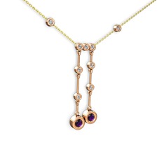 Taşlı Belly Kolye - Ametist ve beyaz zirkon 925 ayar rose altın kaplama gümüş kolye (40 cm altın rolo zincir) #40n3i