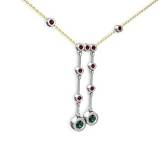 Yeşil kuvars ve garnet 14 ayar beyaz altın kolye (40 cm altın rolo zincir)
