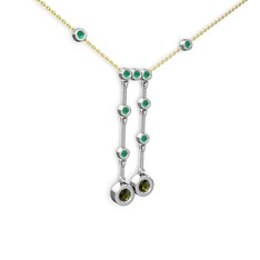 Taşlı Belly Kolye - Peridot ve kök zümrüt 18 ayar beyaz altın kolye (40 cm altın rolo zincir) #4h6an0