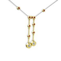Beyaz zirkon ve rodolit garnet 18 ayar altın kolye (40 cm gümüş rolo zincir)