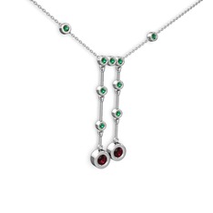 Rodolit garnet ve yeşil kuvars 18 ayar beyaz altın kolye (40 cm beyaz altın rolo zincir)