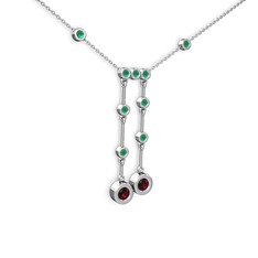 Taşlı Belly Kolye - Rodolit garnet ve kök zümrüt 18 ayar beyaz altın kolye (40 cm beyaz altın rolo zincir) #519qdg
