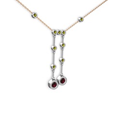 Taşlı Belly Kolye - Rodolit garnet ve peridot 925 ayar gümüş kolye (40 cm rose altın rolo zincir) #53nby7