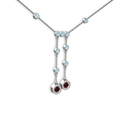 Garnet ve akuamarin 925 ayar gümüş kolye (40 cm gümüş rolo zincir)