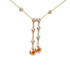 Taşlı Belly Kolye - Sitrin ve beyaz zirkon 18 ayar rose altın kolye (40 cm altın rolo zincir) #58xudo