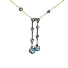 Taşlı Belly Kolye - Akuamarin ve dumanlı kuvars 925 ayar siyah rodyum kaplama gümüş kolye (40 cm gümüş rolo zincir) #5et0vu