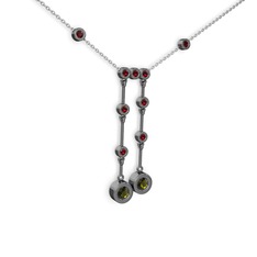 Taşlı Belly Kolye - Peridot ve garnet 925 ayar siyah rodyum kaplama gümüş kolye (40 cm beyaz altın rolo zincir) #5gpxiz