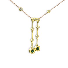 Taşlı Belly Kolye - Yeşil kuvars ve swarovski 14 ayar altın kolye (40 cm rose altın rolo zincir) #6135j0