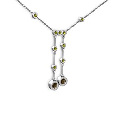 Dumanlı kuvars ve peridot 925 ayar gümüş kolye (40 cm gümüş rolo zincir)
