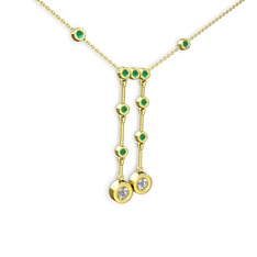 Swarovski ve kök zümrüt 18 ayar altın kolye (40 cm gümüş rolo zincir)