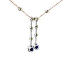 Taşlı Belly Kolye - Lab safir ve peridot 18 ayar beyaz altın kolye (40 cm gümüş rolo zincir) #6bisl6