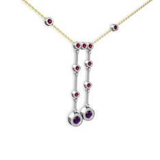 Ametist ve rodolit garnet 8 ayar beyaz altın kolye (40 cm altın rolo zincir)