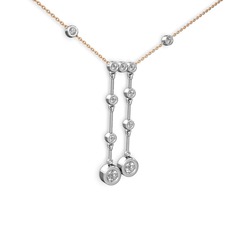 Taşlı Belly Kolye - Beyaz zirkon 18 ayar beyaz altın kolye (40 cm rose altın rolo zincir) #71ldkh