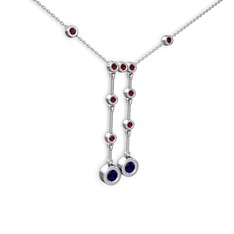 Taşlı Belly Kolye - Lab safir ve garnet 925 ayar gümüş kolye (40 cm beyaz altın rolo zincir) #73r4os
