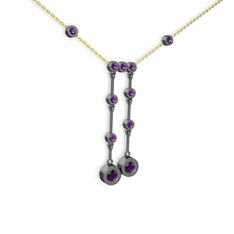 Taşlı Belly Kolye - Ametist 925 ayar siyah rodyum kaplama gümüş kolye (40 cm gümüş rolo zincir) #7jytr3
