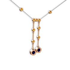 Taşlı Belly Kolye - Lab safir ve sitrin 8 ayar rose altın kolye (40 cm beyaz altın rolo zincir) #7yx53i