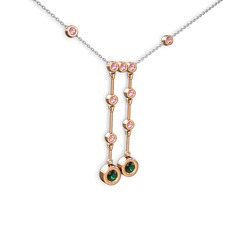 Yeşil kuvars ve pembe kuvars 14 ayar rose altın kolye (40 cm beyaz altın rolo zincir)