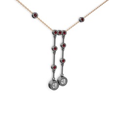 Taşlı Belly Kolye - Pırlanta ve garnet 925 ayar siyah rodyum kaplama gümüş kolye (0.48 karat, 40 cm rose altın rolo zincir) #89p0tz