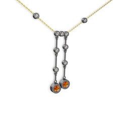 Taşlı Belly Kolye - Sitrin ve swarovski 925 ayar siyah rodyum kaplama gümüş kolye (40 cm gümüş rolo zincir) #8fv968