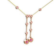 Taşlı Belly Kolye - Pembe kuvars 18 ayar rose altın kolye (40 cm altın rolo zincir) #8k136u