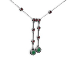 Kök zümrüt ve garnet 925 ayar siyah rodyum kaplama gümüş kolye (40 cm beyaz altın rolo zincir)
