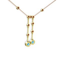 Akuamarin ve rodolit garnet 8 ayar altın kolye (40 cm rose altın rolo zincir)