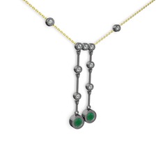 Taşlı Belly Kolye - Kök zümrüt ve swarovski 925 ayar siyah rodyum kaplama gümüş kolye (40 cm altın rolo zincir) #96kem1