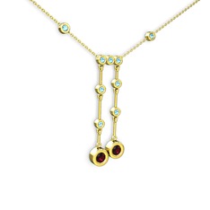 Taşlı Belly Kolye - Rodolit garnet ve akuamarin 18 ayar altın kolye (40 cm altın rolo zincir) #9egu1y