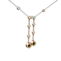 Taşlı Belly Kolye - Yeşil kuvars ve akuamarin 14 ayar rose altın kolye (40 cm beyaz altın rolo zincir) #9ib02z