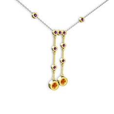 Taşlı Belly Kolye - Sitrin ve ametist 8 ayar altın kolye (40 cm beyaz altın rolo zincir) #9kyti1
