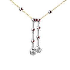Taşlı Belly Kolye - Pırlanta ve garnet 8 ayar beyaz altın kolye (0.48 karat, 40 cm altın rolo zincir) #abpdng