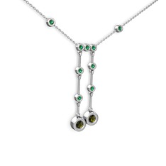 Peridot ve yeşil kuvars 8 ayar beyaz altın kolye (40 cm beyaz altın rolo zincir)