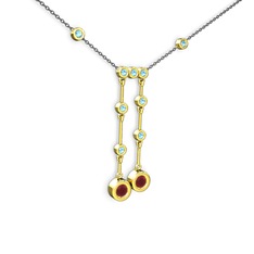 Taşlı Belly Kolye - Kök yakut ve akuamarin 925 ayar altın kaplama gümüş kolye (40 cm gümüş rolo zincir) #aoeh6j