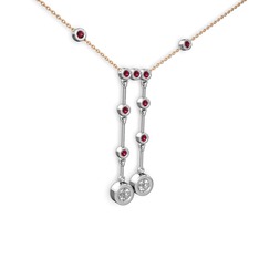 Beyaz zirkon ve rodolit garnet 8 ayar beyaz altın kolye (40 cm rose altın rolo zincir)