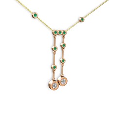 Swarovski ve kök zümrüt 925 ayar rose altın kaplama gümüş kolye (40 cm gümüş rolo zincir)