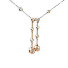 Taşlı Belly Kolye - Beyaz zirkon ve akuamarin 14 ayar rose altın kolye (40 cm beyaz altın rolo zincir) #bc1ddh