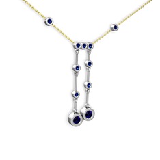 Taşlı Belly Kolye - Lab safir 14 ayar beyaz altın kolye (40 cm altın rolo zincir) #bcritf