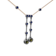 Taşlı Belly Kolye - Peridot ve lab safir 925 ayar siyah rodyum kaplama gümüş kolye (40 cm rose altın rolo zincir) #bz1lpo