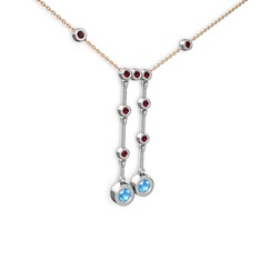 Taşlı Belly Kolye - Akuamarin ve garnet 14 ayar beyaz altın kolye (40 cm rose altın rolo zincir) #c4nqzz