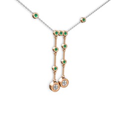 Taşlı Belly Kolye - Pırlanta ve kök zümrüt 8 ayar rose altın kolye (0.48 karat, 40 cm gümüş rolo zincir) #camu2d