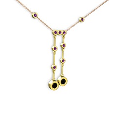Taşlı Belly Kolye - Siyah zirkon ve ametist 925 ayar altın kaplama gümüş kolye (40 cm gümüş rolo zincir) #cozh