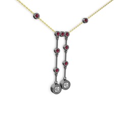 Pırlanta ve rodolit garnet 925 ayar siyah rodyum kaplama gümüş kolye (0.48 karat, 40 cm gümüş rolo zincir)